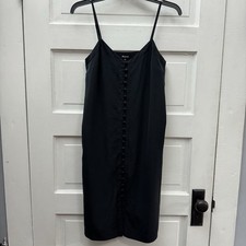 Madewell Black Silk Slip Dress Size 2 Button Front Minimalist Midi Strappy