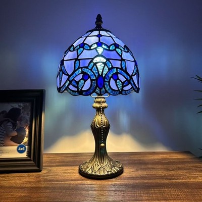 Tiffany Style Mini Table Lamp Blue Stained Glass Baroque Style