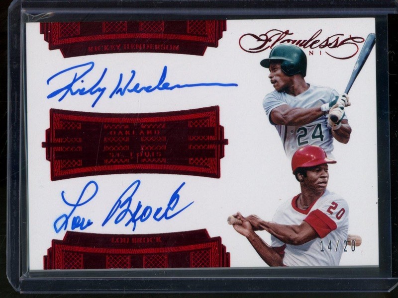 2017 Panini Flawless Rickey Henderson Lou Brock Dual Ruby Auto /20 #FDS-RL