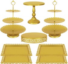 8 Pcs Cake Stand Gold Metal Dessert Table Display Set, 3-Tier Cupcake Stand, ...