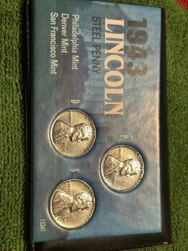 1943 Lincoln Wheat Small Cent Steel Philadelphia Denver San Francisco Mint Set