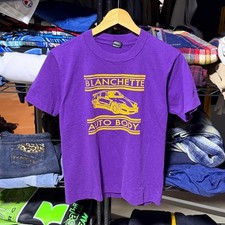 Vintage 80s Blanchette Auto Body Purple Graphic T-Shirt Made in USA Small