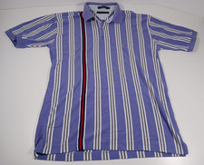 Vintage Y2K Tommy Hilfiger Polo Shirt Purple White Black Red Blue Stripe Mens XL