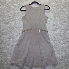 Ann Taylor Factory Dress Womens 0 Black Houndstooth Fit & Flare Knit Zip Pockets
