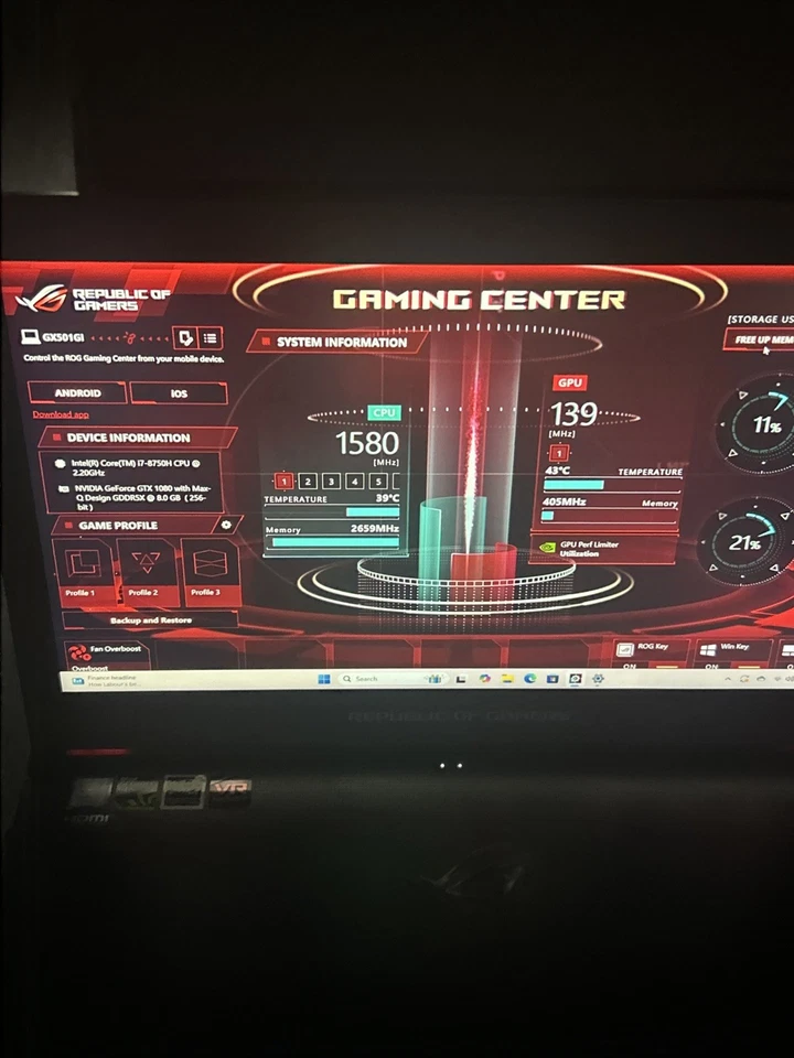 ASUS ROG Zephyrus GX501G Gaming Laptop GTX 1080 i7-8750H 16GB 144HZ G Sync - Image 4 of 4