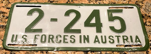 1954 United States Forces Austria License Plate 2245 RARE US Military Army Post