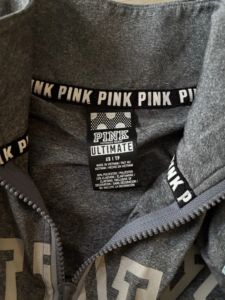 Pullover Rosa Atlético Gris Media Cremallera Y2K Manga Larga Victoria Secret Sport Foto 3 de 3