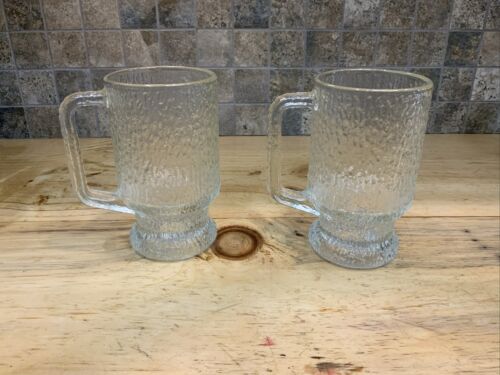 Indiana Glass Textured Tree Bark Footed Mug 5-5/8" Tall Set of 2 Glasses - Picture 3 of 8