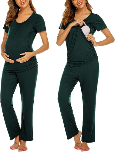 Women'S Maternity Nursing Pajamas Set Breastfeeding Sleepwear Double Layer Short - Picture 8 of 12