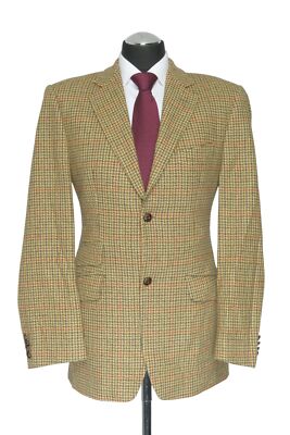Harris Tweed Sakko Jackett 50 grün beige kariert einreihig 2-Knopf Light wie Neu