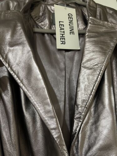 NWT Peplum Style Metallic Rose Gold Plus Leather Blazer Collarless + Pockets 20W - Picture 3 of 9