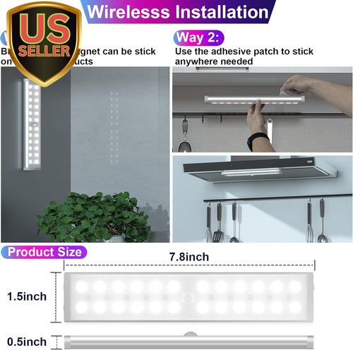 Under Cabinet Lights Wireless, 58-LED Rechargeable Motion Sensor Closet Light... - Picture 2 of 6