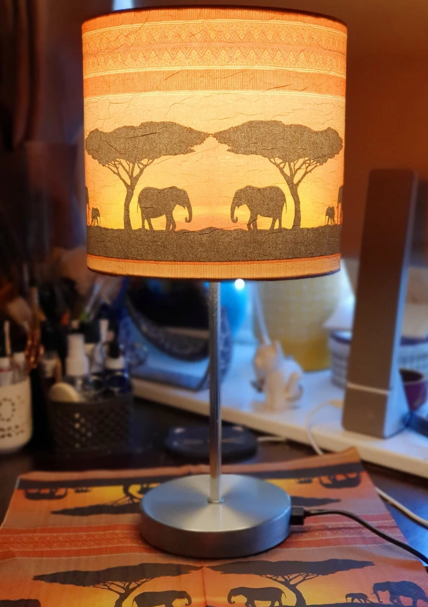 NEW Elephant Decoupage Table Lamp Africa Sunset Safari Design