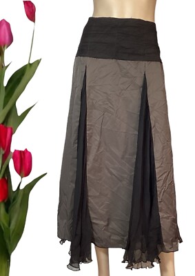   O P M SIZE 18 AU BROWN BLACK INSERTED PLEATS A LINE MIDI SKIRT