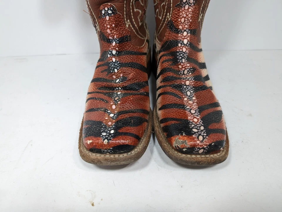 Botas de cuero vaquero occidentales con estampado de cebra NOCONA Sting Tiger Ray para mujer 6B Foto 3 de 4