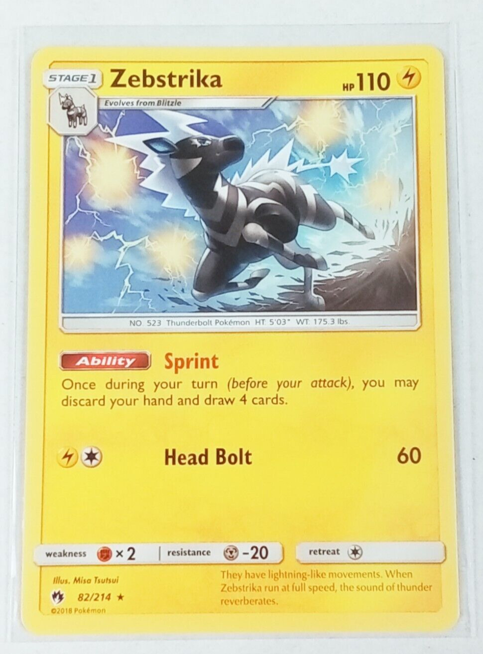 Zebstrika 82/214 Lost Thunder Rare Pokémon Card 2018