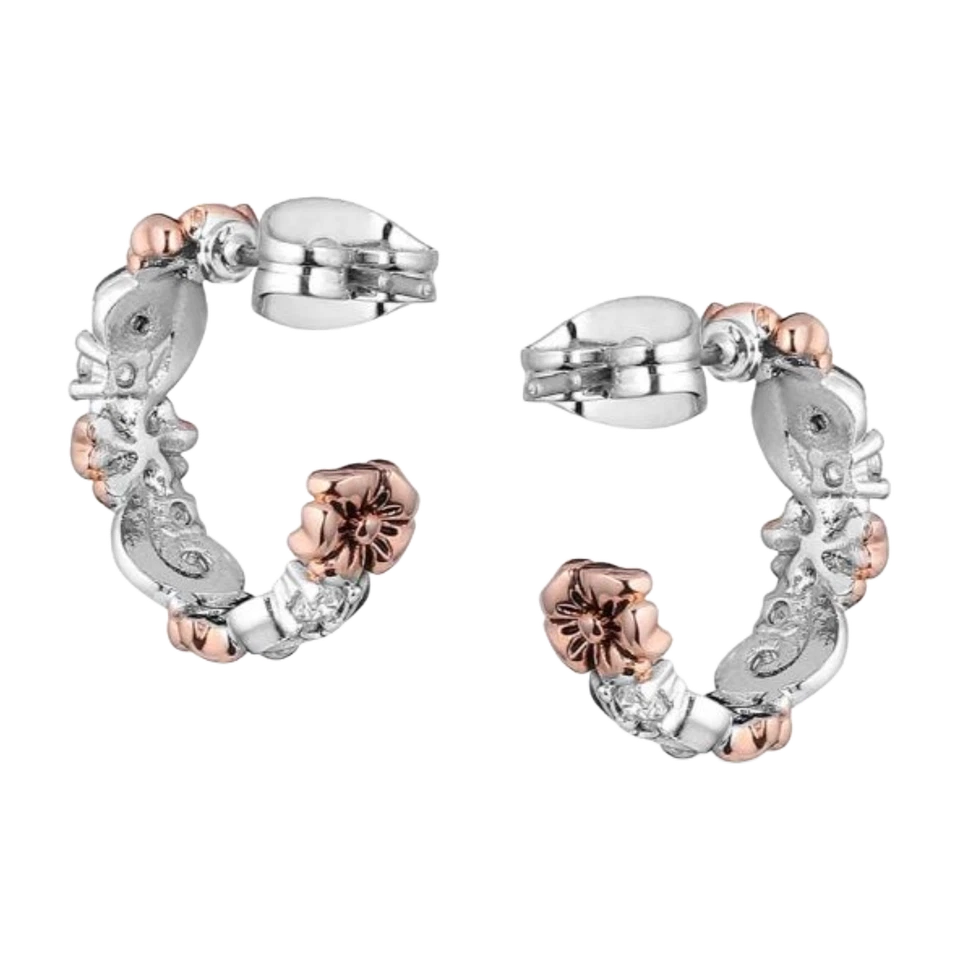 Montana Silversmith 女士野花银色和玫瑰金环状耳环 ER5809 — 第 2/3 张图片