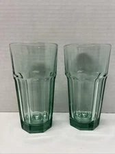 Set Of 2 Vintage Libbey Gibraltar Spanish Green Glass Iced Tea Tumblers 6-1/4"