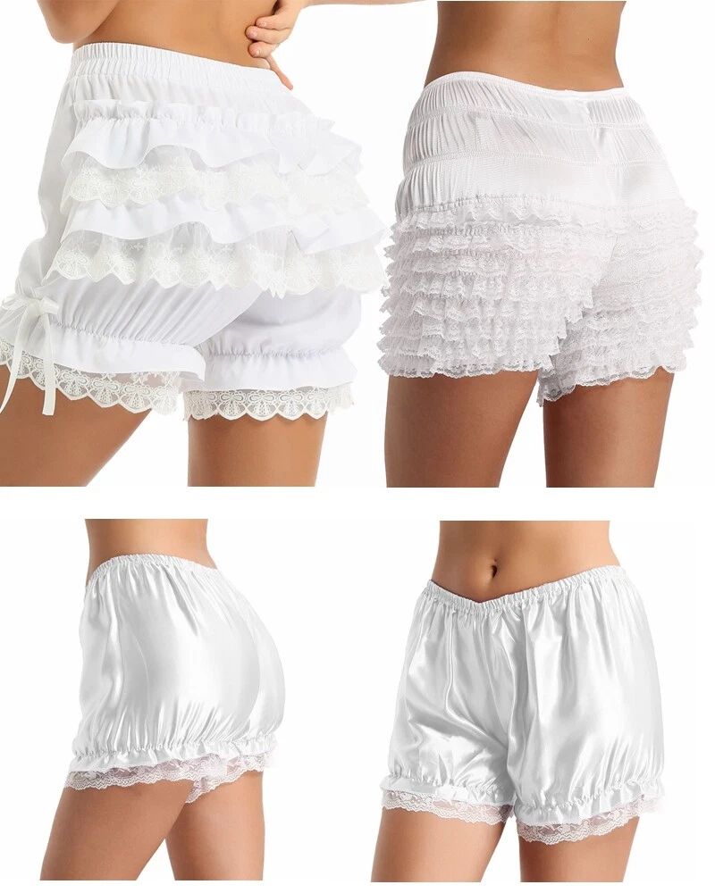 Vintage Satin Lace Ruffle Pumpkin Bloomers Pettipants Cute Maid Shorts Pants