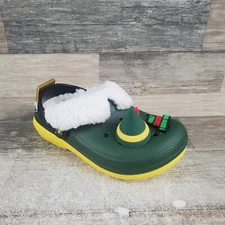 Crocs Elf Classic Kids Clogs Sz 12 C12 Green Yellow Fleece Lined Slingback Shoes
