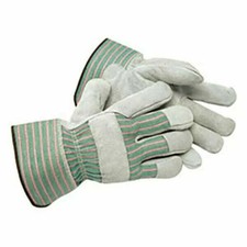 Leather Gloves w/Reinforced Palm Patch and Canvas Back, Safety Cuff various size