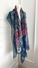 Ladies Blue Arty Ditsy Boho Print Long Large Indian Print  Neck Scarf  Shawl