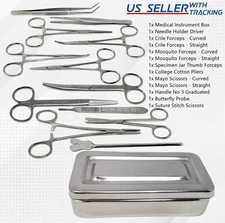 13 Pcs Veterinary General Surgery Set w/Stainless Steel Surgical Instrument Box