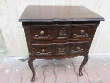 antico MOBILETTO COMODINO a 2 CASSETTI in LEGNO INTAGLIATO pomelli ottone camera