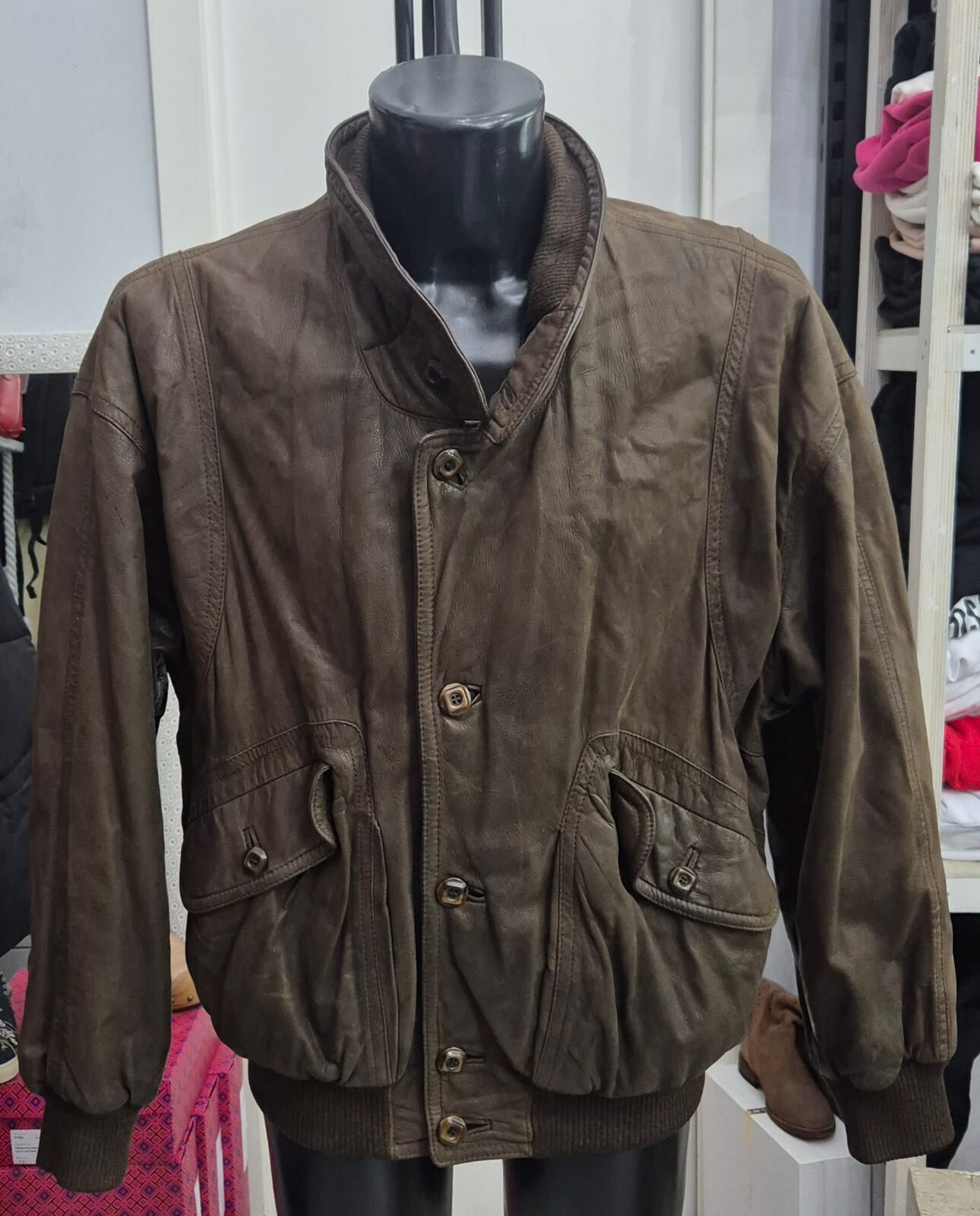 Vintage Brown Genuine Leather Jacket for Men Size L - LLR148