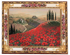 Arazzo da Parete Paesaggio Toscano con Papaveri Cornice Oro Grandre Decorazione
