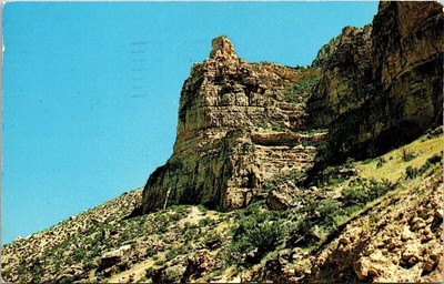 Rock Formation Seen Hwy 14 Big Horn Mountains Postcard PM Sheridan WY Cancel WOB