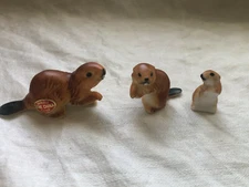 Vintage Lot of 3 Miniature Bone China Japan Beaver Family Figurines 