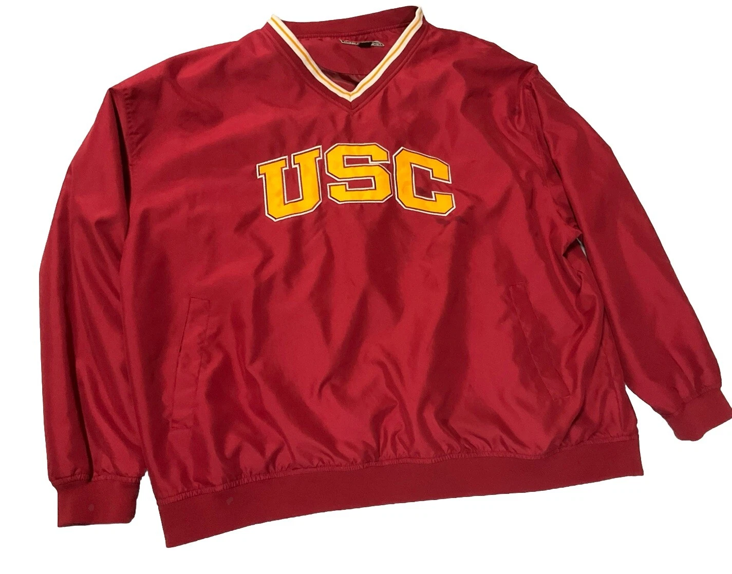 VINTAGE USC Trojans Giacca Uomo 2XL Rosso Giacca a Vento Anni 90 Warm up Coach Cappotto y2k