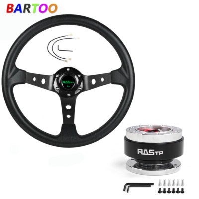 14'' 6 Hole Drifting Racing Steering Wheel +Quick Release Adapter Black Aluminum