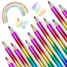 24 Pieces Rainbow Colored Pencils 4 Color in 1 Colorful Rainbow Pencils for K...
