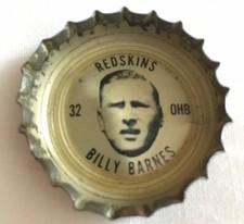 1960s Coca Cola Billy Barnes 32 Washington Redskins NFL Bottle Cap Coke