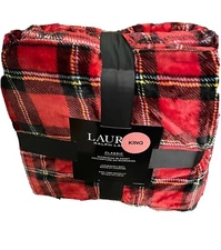 Ralph Lauren Micromink Bed Blanket Red Tartan Plaid SOFT King Size 108 x 90 NEW