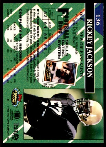 1993 STADIUM CLUB. RICKEY JACKSON NEW ORLEANS SAINTS #136 - Picture 2 of 2