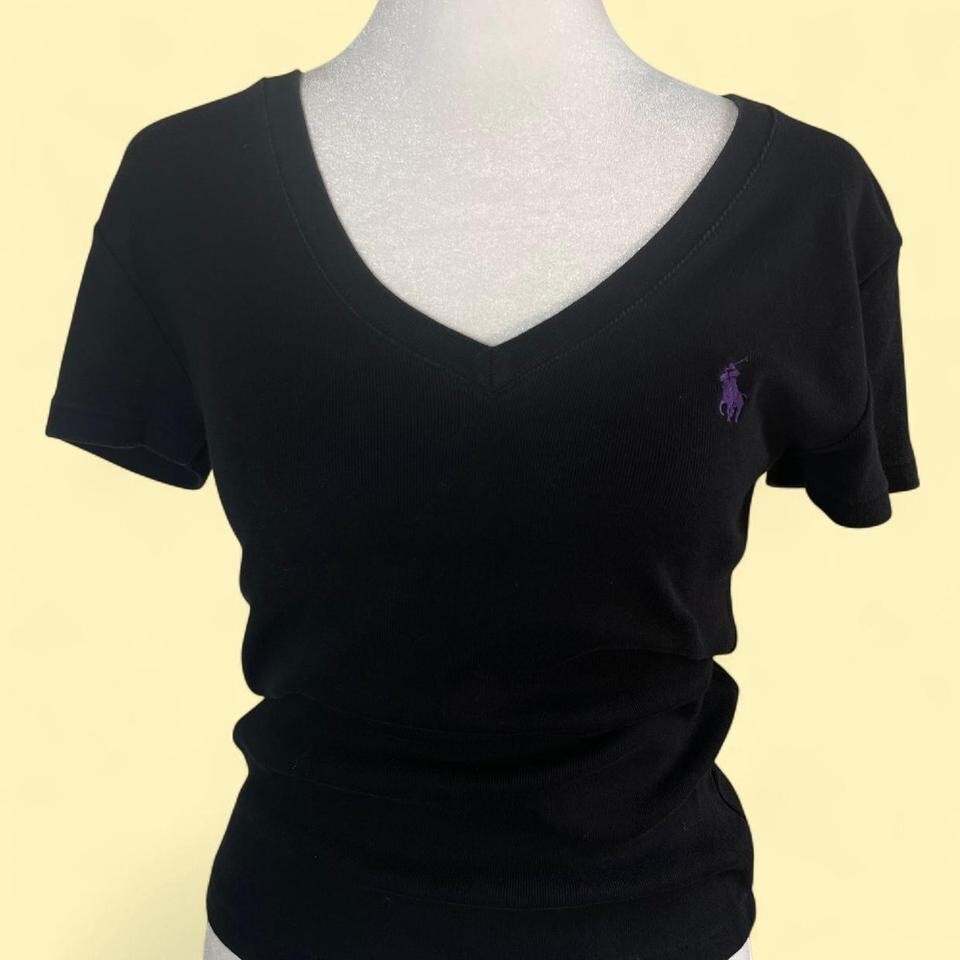 Polo vintage Y2K Ralph Lauren donna M scollo a V manica corta viola pony preppy golf