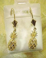 6.5MM SOLID 14K YELLOW GOLD DC 3D WHOLE HAWAIIAN PINEAPPLE LEVERBACK EARRINGS #3