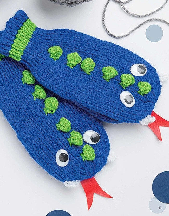 Knit Pattern Book PUPPET MITTENS ~ Frog, Puppy, Panda, Dragon, Flamingo, Pig + - Image 3 of 4