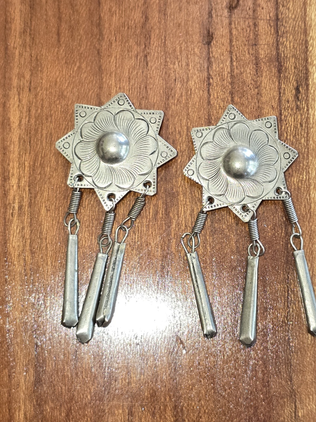 Silver  2 - 8 point Star Dangle Drops Button Cove… - image 2