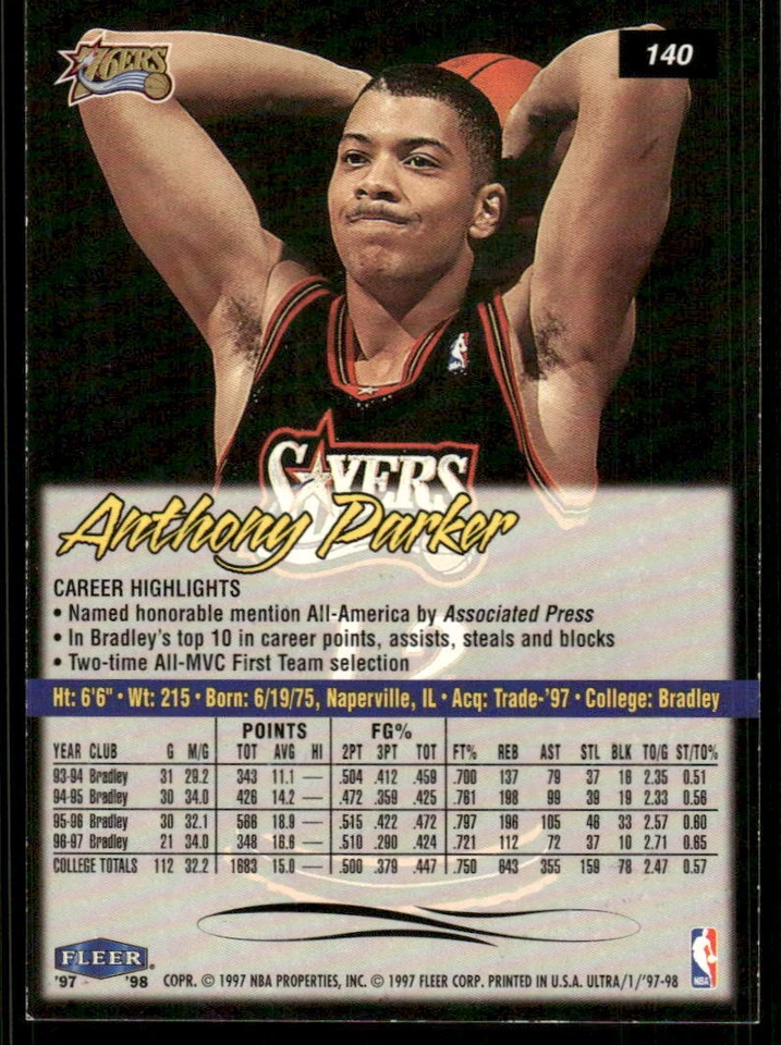 1997-98 Ultra #140 Anthony Parker - Image 2 of 2