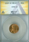 1940 LINCOLN CENT ANACS MS-67 RED (2127310)