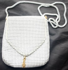 Vintage White Metal Mesh Gold Tassel Bag 70s
