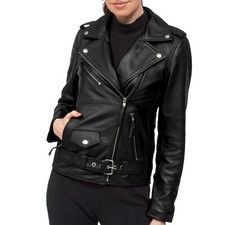 Women  s Black Real Lambskin Leather Biker Jacket   Stylish Slim Fit Moto Coat