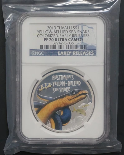 2013 Tuvalu 1 oz .999 Silver Yellow Bellied Sea Snake Coin NGC PF 70 UC ER Perth
