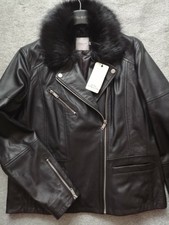Urbancode Curve Real Leather Jacket With Faux Fur Collar Plus Size 18 Rrp £269