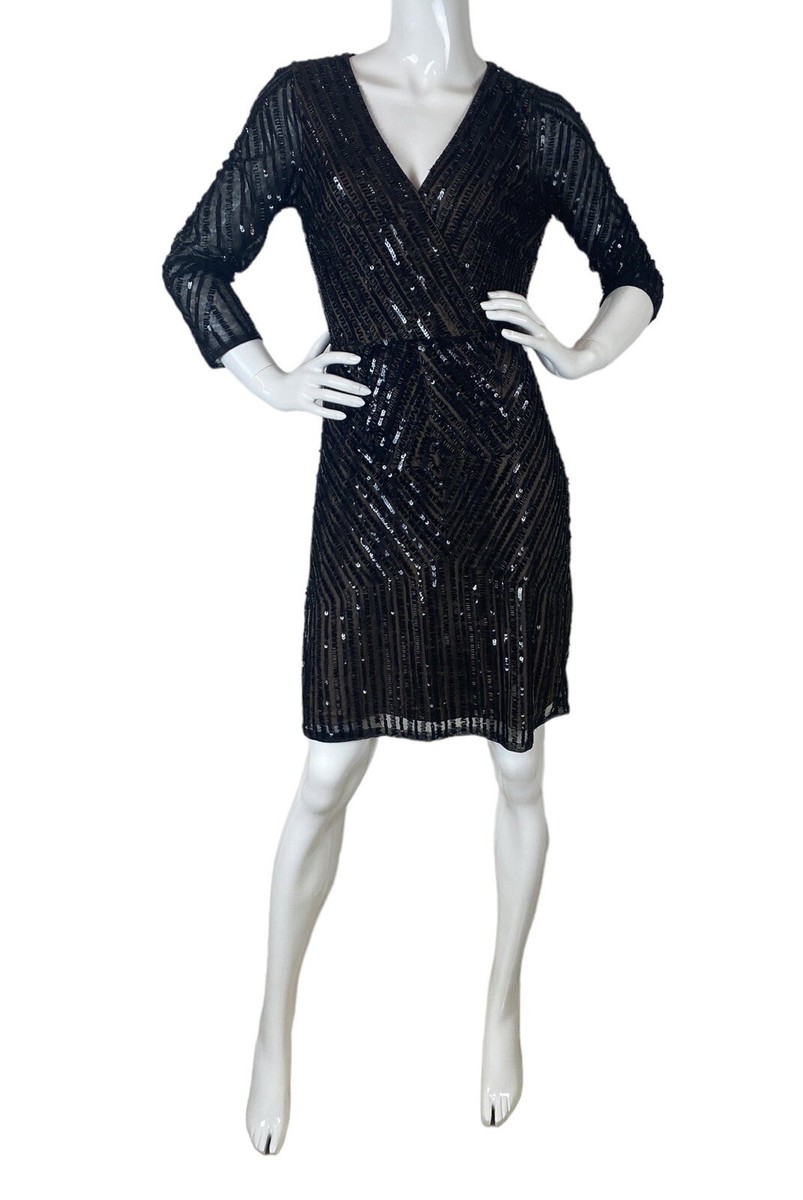 VTG Adrianna Papell Womens Sz 8 Beaded Bodycon Sheath Midi Dress Black |  eBay