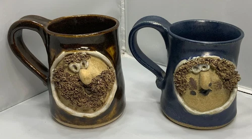 SET OF 2 3-D UGLY MUGS MALE & FEMALE STONEWARE COFFEE MUGS 10 OZ